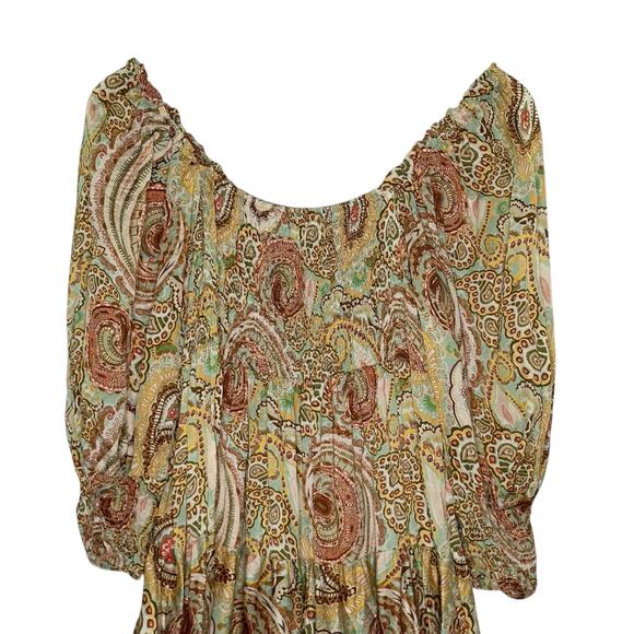 Sofia Made in Italy Sofia Smock Neckline Tiered Dress Multicolor Earth Tone Boho - Picture 4 of 9